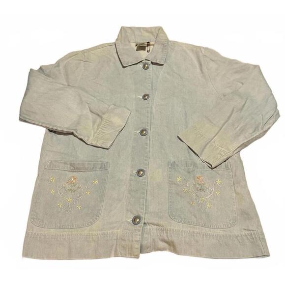 Other - Adrian Delafield Light Blue Linen Blend Embroidered Jacket Womens Large